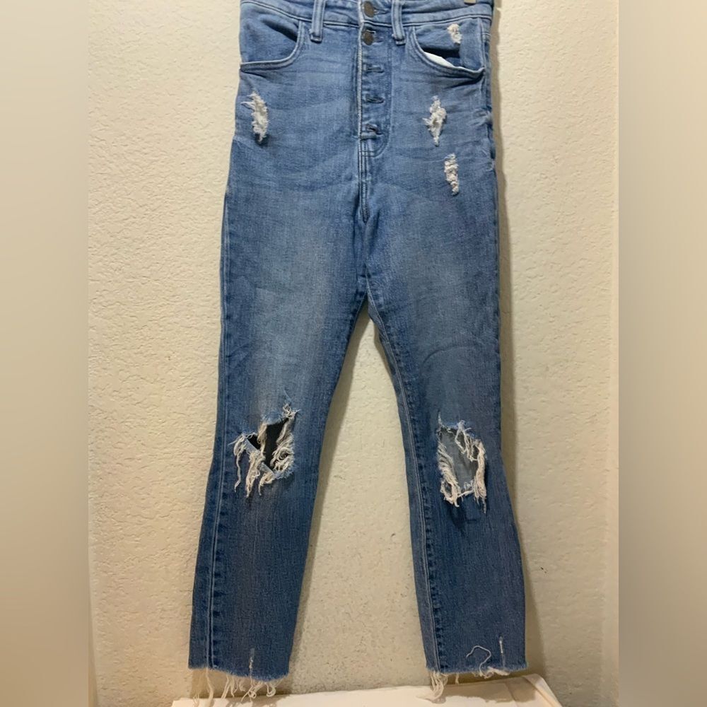 Show Me Your Mumu Blue Distressed Skinny Jeans Raw Hem Jeans Size 24 High Rise